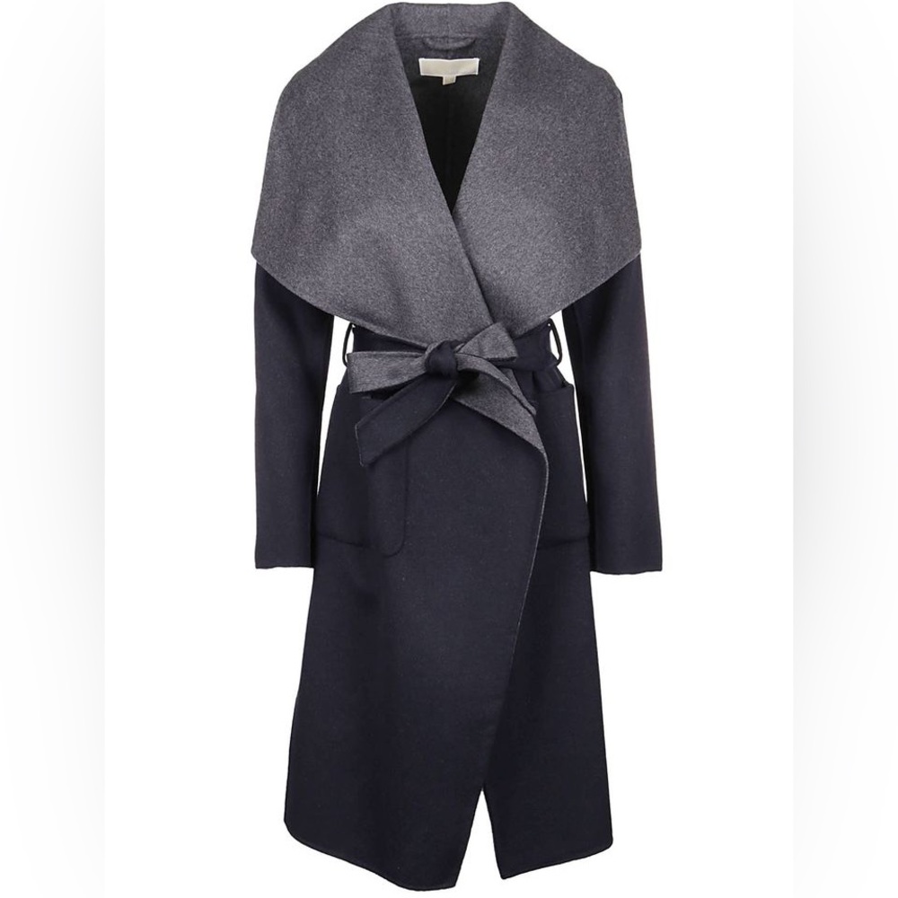 Michael Kors Navy Grey Capputto Double Faced Wool Coat